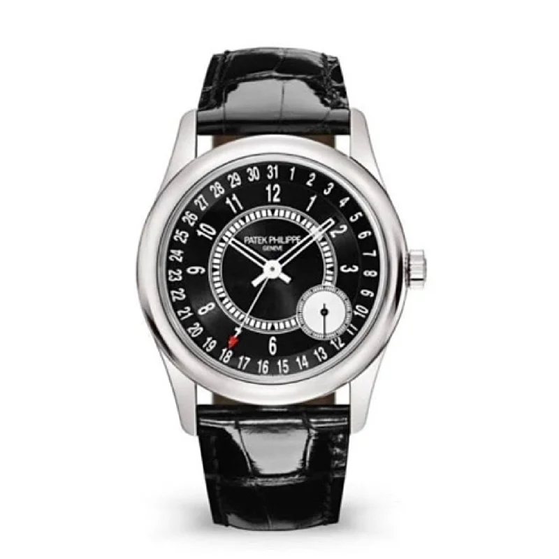 Patek Philippe Calatrava 39mm Watch - Ref: 6006G-001 - Black Dial in 18K White Gold Black Alligator Strap