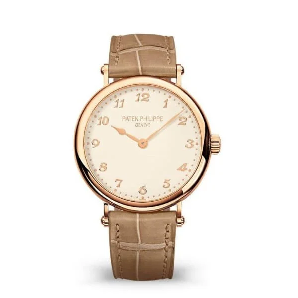 Patek Philippe Calatrava 34.6mm Watch - Ref: 7200R-001 - Silver Dial in 18K Rose Gold Matt Pearly Beige Alligator Strap