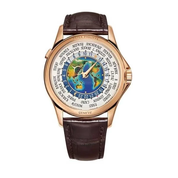 Patek Philippe Complications World Time 39.5mm Watch - Ref: 5131R-001 - White Dial in 18K Rose Gold Brown Leather Strap