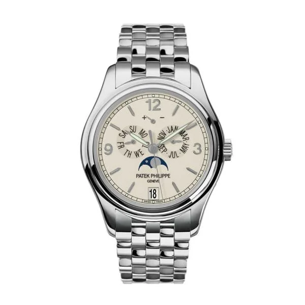 Patek Philippe Complications Annual Calendar 39mm Watch - Ref: 5146-1G-001 - Cream Moon-Phase Dial, 18K White Gold 18K White Gold Bracelet