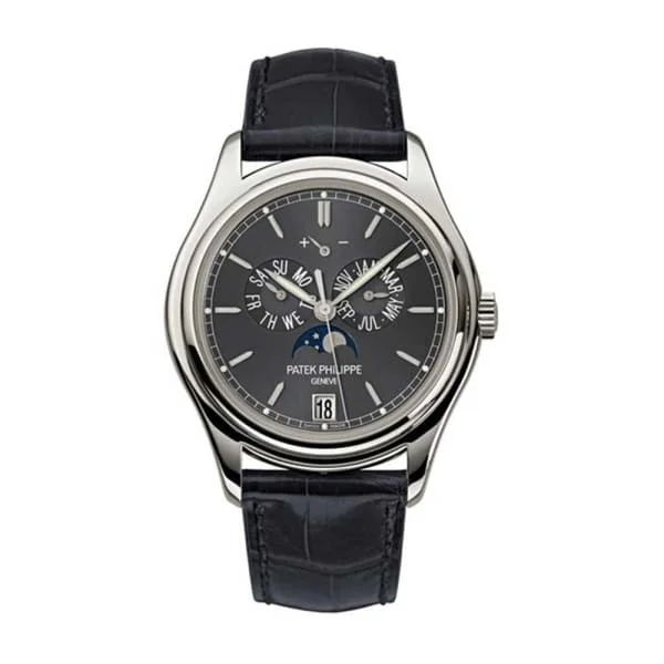 Patek Philippe Complications Annual Calendar 39mm Watch - Ref: 5146P-001 - Gray Black Moon-Phase Dial, Platinum Black Alligator Strap