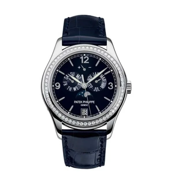 Patek Philippe Complications Annual Calendar 39mm Watch - Ref: 5147G-001 - Blue Moon-Phase Dial, 18K White Gold Blue Leather Strap