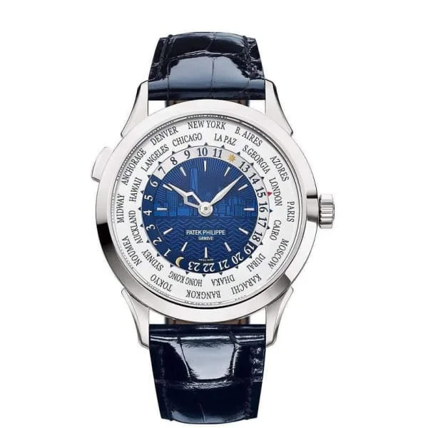 Patek Philippe Complications World Time New  York City 38.5mm Watch - Ref: 5230G-010 - Blue Dial in 18K White Gold Blue Alligator Strap