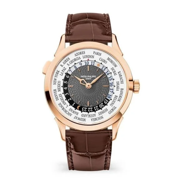 Patek Philippe Complications World Time 38.5mm Watch - Ref: 5230R-012 - Charcoal Gray Dial in 18K Rose Gold Brown Alligator Strap