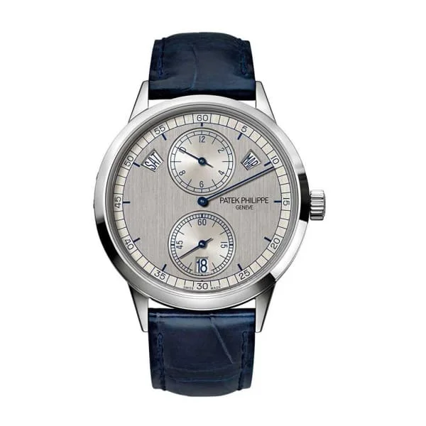 Patek Philippe Complications Annual Calendar Regulator 40.5mm Watch - Ref: 5235G-001 - Silver Dial in 18K White Gold Blue Alligator Strap