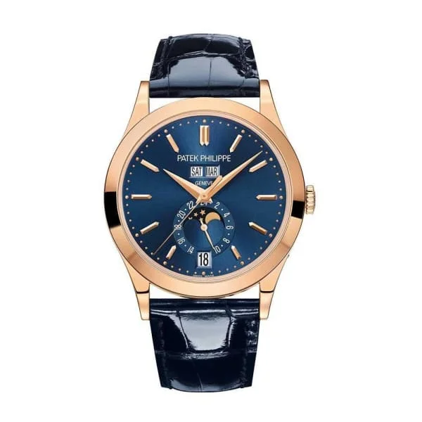 Patek Philippe Complications Annual Calendar 38.5mm Watch - Ref: 5396R-014 - Blue Moon-Phase Dial, 18K Rose Gold Blue Leather Strap