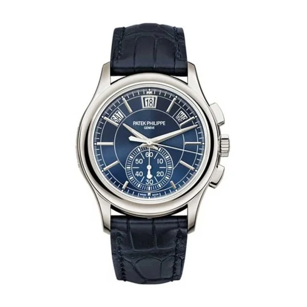 Patek Philippe Complications Annual Calendar Chronograph 42mm Watch - Ref: 5905P-001 - Blue  Dial, Platinum Black Leather Strap