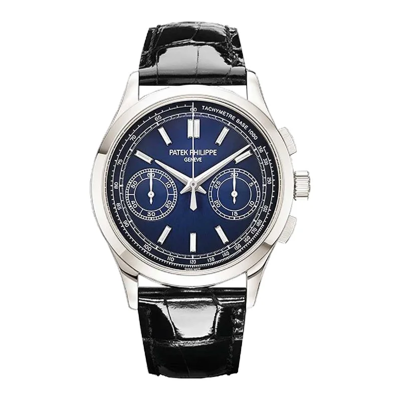 Patek Philippe Complications Chronograph 39.5mm Watch - Ref: 5170P-001 - Blue  Dial, Shiny Black Alligator Strap