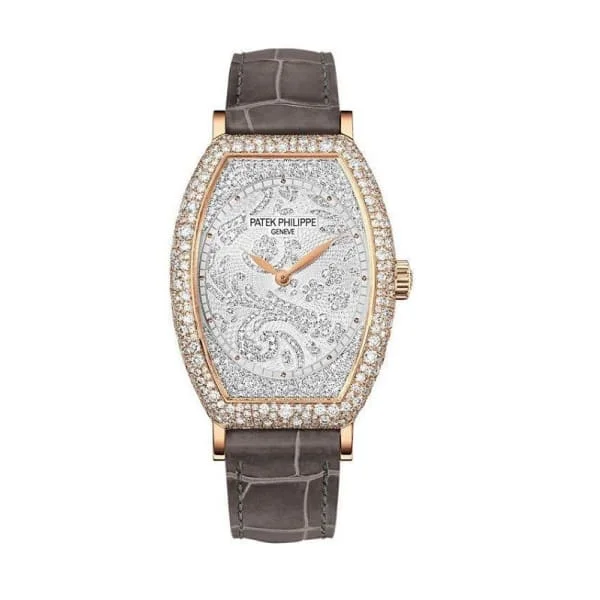 Patek Philippe Gondolo 38.9mm Watch - Ref: 7099R/001 - Pave Diamond Dial in 18K Rose Gold Diamond Case Alligator Strap