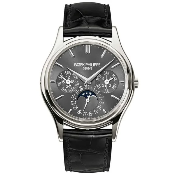 Patek Philippe Grand Complications Perpetual Calendar 37.2mm Watch - Ref: 5140P-017 - Charcoal Gray Moon-Phase Dial in Platinum Shiny Black Alligator Strap