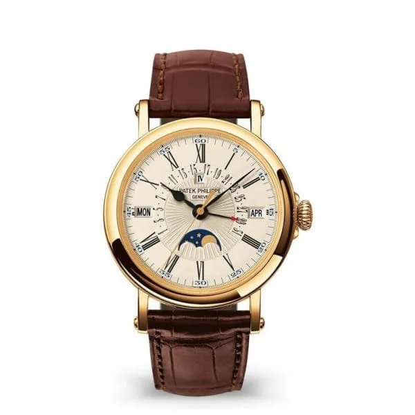 Patek Philippe Grand Complications Perpetual Calendar 38mm Watch - Ref: 5159J-001 - White Dial in 18K Yellow Gold Brown Leather Strap