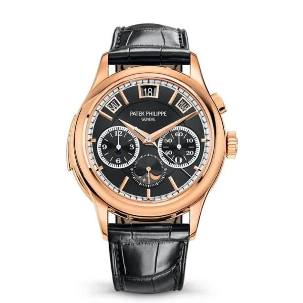 Patek Philippe Grand Complications Chronograph Perpetual Calendar  42mm Watch - Ref: 5208R-001 - Black Moon-Phase Dial in 18K Rose Gold Matte Black Alligator Strap