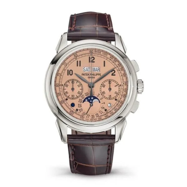 Patek Philippe Grand Complications Chronograph Perpetual Calendar  41mm Watch - Ref: 5270P-001 - Golden Opaline Moon-Phase Dial in Platinum Brown Leather Strap