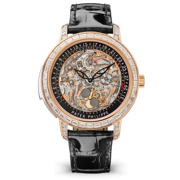 Patek Philippe Grand Complications Perpetual Calendar Minute Repeater 43mm Watch - Ref: 5304-301R-001 - Transparent Dial in 18K Rose Gold Shiny Black Alligator Strap