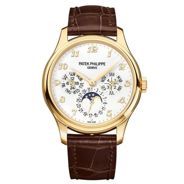 Patek Philippe Grand Complications Perpetual Calendar 39mm Watch - Ref: 5327J - Ivory Dial in 18K Yellow Gold Brown Leather Strap