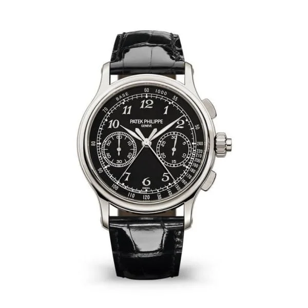 Patek Philippe Grand Complications Split-Seconds chronograph 41mm Watch - Ref: 5370P-001 - Black Dial in Platinum Shiny Black Alligator Strap