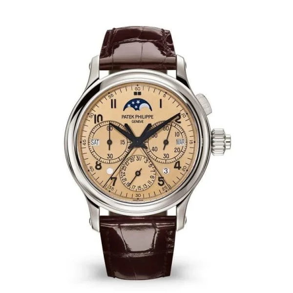 Patek Philippe Grand Complications Split-Seconds chronograph 38.3mm Watch - Ref: 5372P-010 - Pink Moon-Phase Dial in Platinum Brown Alligator Strap