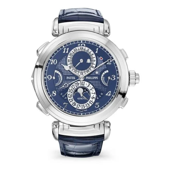 Patek Philippe Grand Complications Grandmaster Chime 49.4mm Watch - Ref: 6300G-010 - Blue Moon-Phase Dial in 18K White Gold Blue Alligator Strap