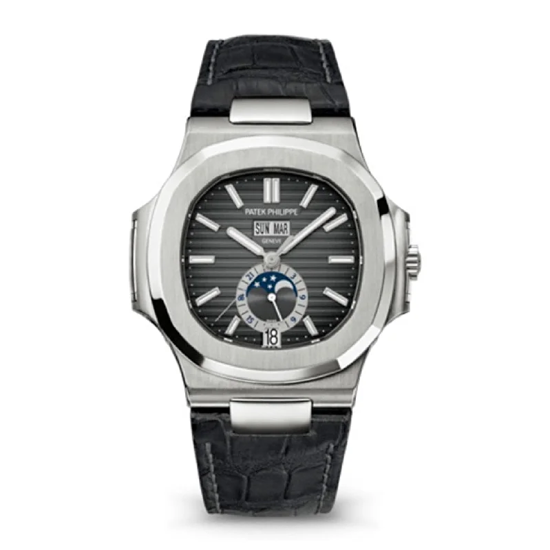 Patek Philippe Nautilus 40.5mm Watch - Ref: 5726A-001 - Black Moon-Phase Dial, Black Alligator Strap