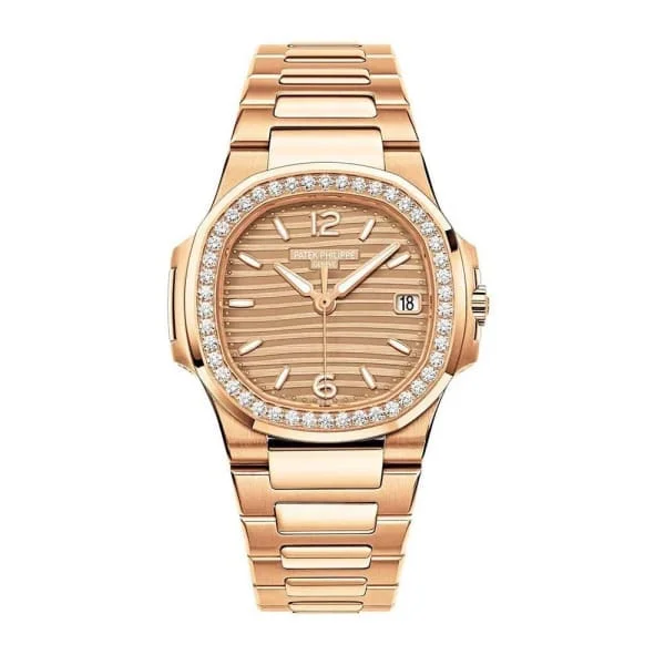 Patek Philippe Nautilus Ladies 32mm Women's Watch - Ref: 7010/1r-012 - Golden Brown Opaline  Dial, 18K Rose Gold Bracelet