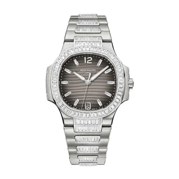 Patek Philippe Nautilus Ladies 33.6mm Women's Watch - Ref: 7014/1G-001 - Gray Opaline Diamond Dial & Bezel in 18K White Gold Diamond Bracelet