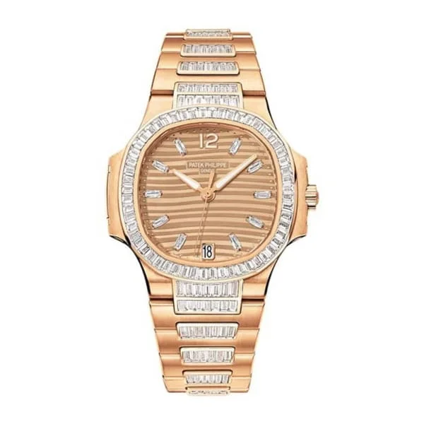 Patek Philippe Nautilus Ladies 33.6mm Women's Watch - Ref: 7014/1R-001 - Golden Brown Opaline  Diamond Dial & Bezel in 18K Rose Gold Diamond Bracelet