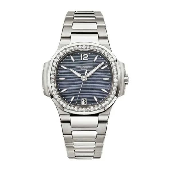 Patek Philippe Nautilus Ladies 33.6mm Women's Watch - Ref: 7018/1A-010 - Blue Wave Motif Dial & Diamond Bezel in Stainless Steel Bracelet