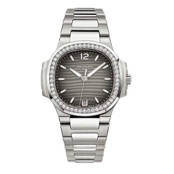 Patek Philippe Nautilus Ladies 33.6mm Women's Watch - Ref: 7018/1A-011 - Gray Opaline Dial & Diamond Bezel in Stainless Steel Bracelet