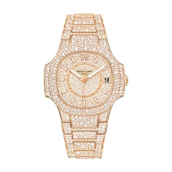 Patek Philippe Nautilus Ladies 33.6mm Women's Watch - Ref: 7021/1R-001 - Pave Diamond Diamond Dial & Case in 18K Rose Gold Pave Diamond Bracelet