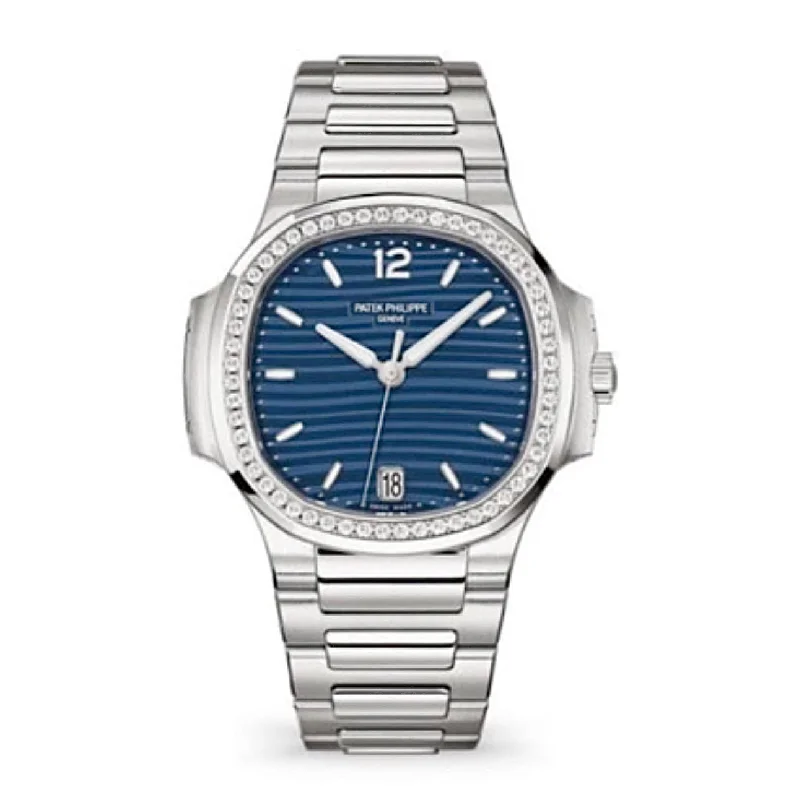 Patek Philippe Nautilus Ladies 35.2mm Women's Watch - Ref: 7118-1200A-001 - Blue Opaline Dial & Diamond Bezel in Stainless Steel Bracelet