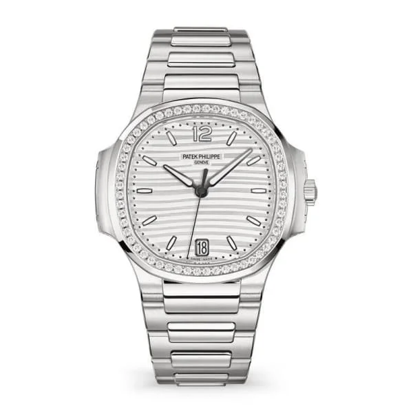 Patek Philippe Nautilus Ladies 35.2mm Women's Watch - Ref: 7118-1200A-010 - White Opaline Dial & Diamond Bezel in Stainless Steel Bracelet