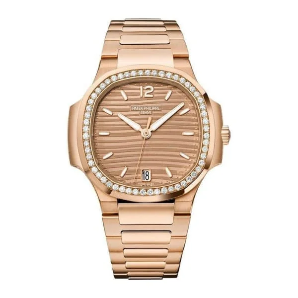 Patek Philippe Nautilus Ladies 35.2mm Women's Watch - Ref: 7118/1200R-010 - Golden Brown Opaline  Dial & Diamond Bezel in 18K Rose Gold Bracelet