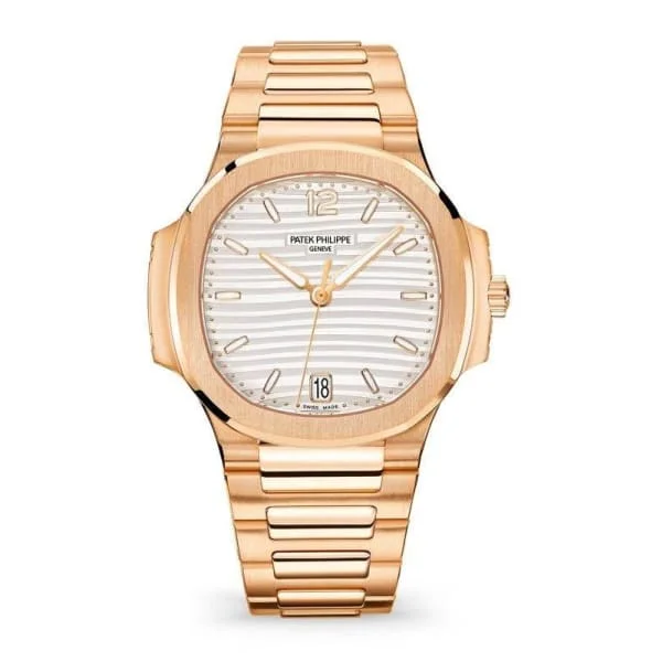 Patek Philippe Nautilus Ladies 35.2mm Women's Watch - Ref: 7118-1R-001 - White Opaline Dial, 18K Rose Gold Bracelet