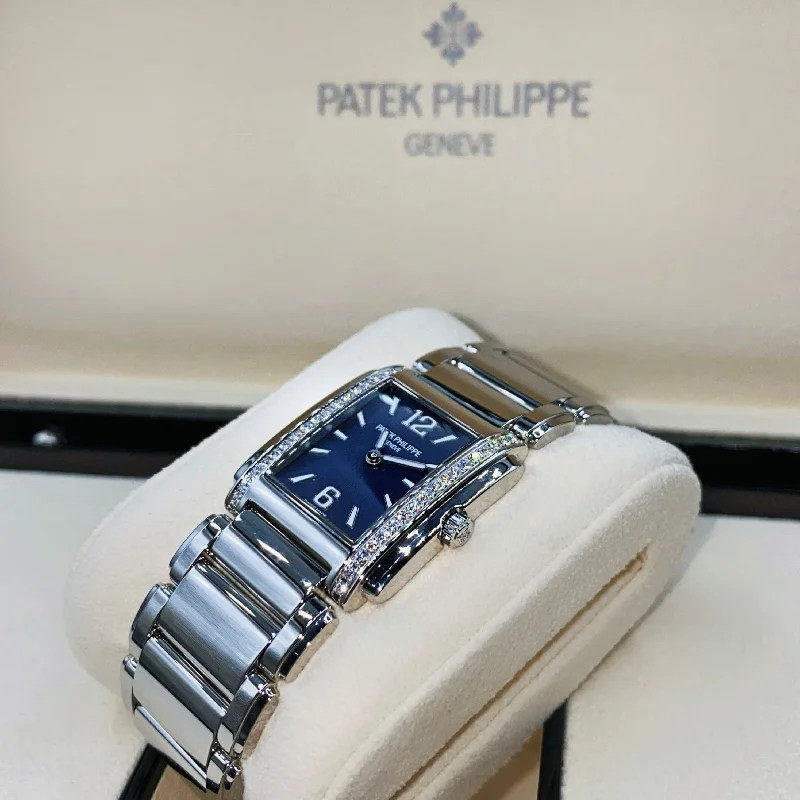 Patek Philippe Twenty 4 - 30mm Women's Watch - Ref: 4910/1200A-001 - Blue Dial & Diamond Bezel in Stainless Steel Bracelet