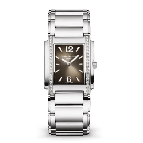 Patek Philippe Twenty 4 - 30mm Women's Watch - Ref: 4910/1200A-010 - Gray Dial, Diamond Case in Stainless Steel Bracelet