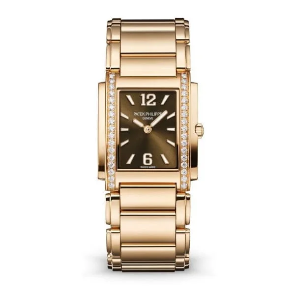 Patek Philippe Twenty 4 - 30mm Women's Watch - Ref: 4910/1201R-001 - Chocolate Brown Dial, Diamond Case in 18K Rose Gold Bracelet