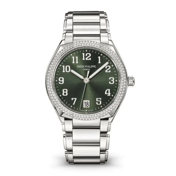 Patek Philippe Twenty 4 - 30mm Women's Watch - Ref: 7300/1200A-011 - Olive Green Dial & Diamond Bezel in Stainless Steel Bracelet