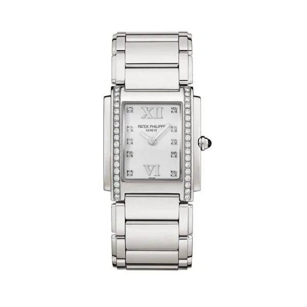 Patek Philippe Twenty 4 - 30mm Women's Watch - Ref: 4910/10A-011 - White Diamond Dial, Diamond Case in Stainless Steel Bracelet