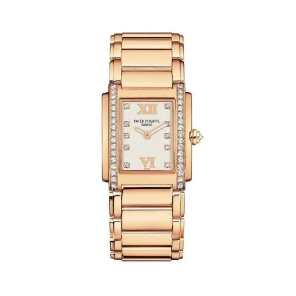 Patek Philippe Twenty 4 - 30mm Women's Watch - Ref: 4910/11R-011 - White Dial, Diamond Case in 18K Rose Gold Bracelet