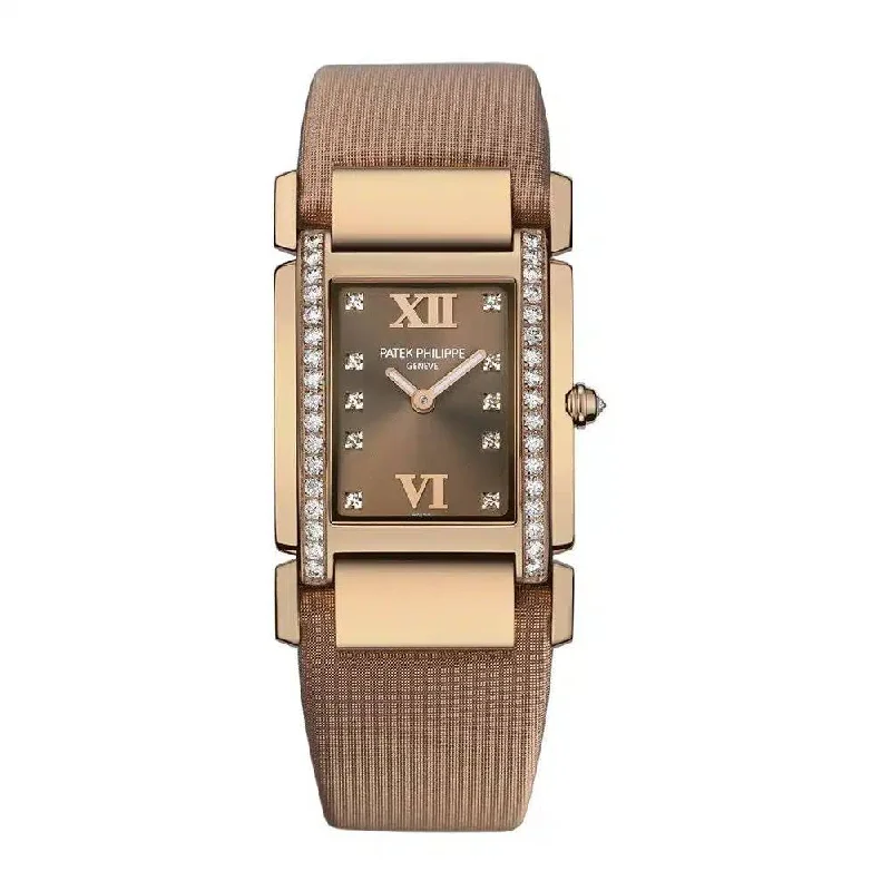 Patek Philippe Twenty 4 - 30mm Women's Watch - Ref: 4920R-001 - Chocolate Brown Dial, Diamond Case in 18K Rose Gold Chocolate Brown Satin Strap