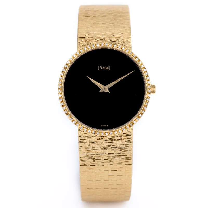 Vintage Piaget | Onyx Dial | Diamond Bezel | 18k Yellow Gold | Circa 1980's | 31.5mm