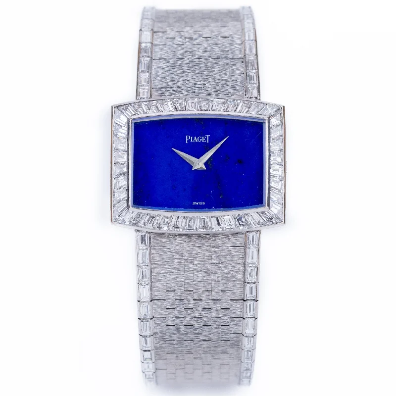 Rare 1970's Piaget | REF. 9665 H 6 | Lapis Lazuli Dial | Baguette Diamond Bezel & Bracelet Lining | 18k White Gold | 31.5mm