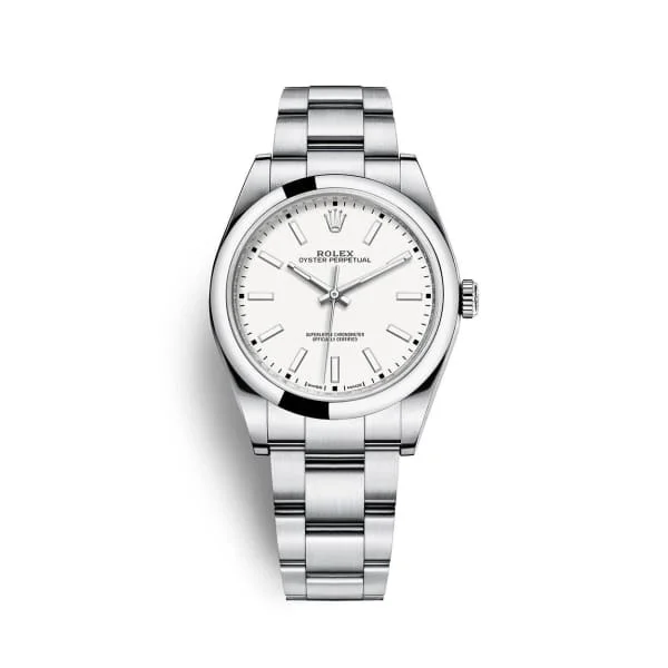 Rolex Oyster Perpetual 39mm - Ref: 114300-0004 - White Stick Dial, Stainless Steel Oyster Bracelet Watch