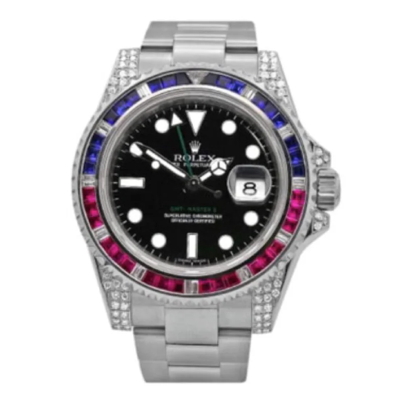 Rolex GMT-Master II 40mm - Ref: 116710LN - Black Dial, Custom Diamond & Sapphire Bezel, Custom Diamond Case, Stainless Steel Oyster Bracelet Men's Watch