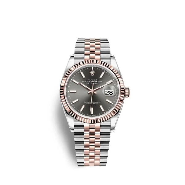 Rolex Datejust 36mm - Ref: 126231-0013 - Dark Rhodium Stick Dial, Two Tone Stainless Steel & 18K Rose Gold Jubilee Bracelet Watch