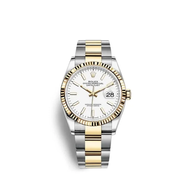 Rolex Datejust 36mm - Ref: 126233-0020 - White Stick Dial, Two Tone Stainless Steel & 18K Yellow Gold Oyster Bracelet Watch