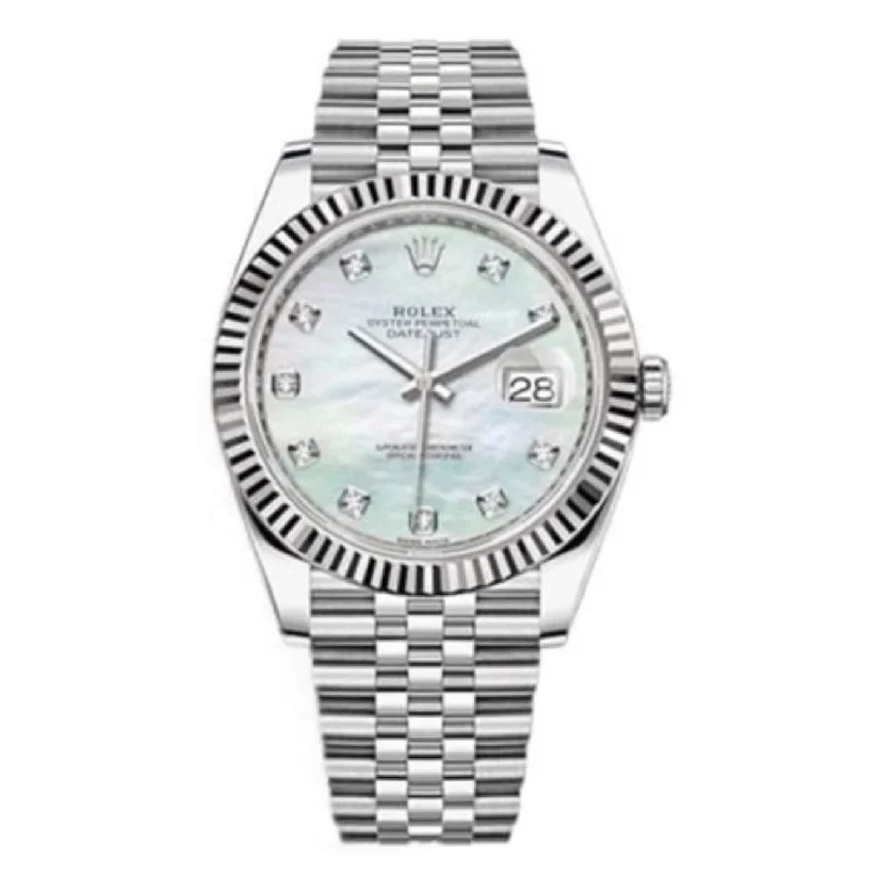 Rolex Datejust 41mm - Ref: 126334-0020 - White Mother of Pearl Diamond Dial, Stainless Steel Jubilee Bracelet Men's Watch