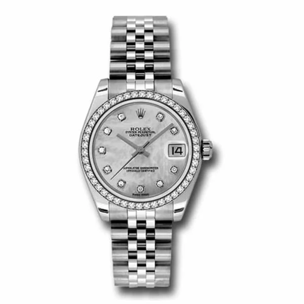 Rolex Datejust 31mm - Ref: 178384-0004 - White Mother of Pearl Dial & Diamond Bezel, Stainless Steel Jubilee Bracelet Women's Watch