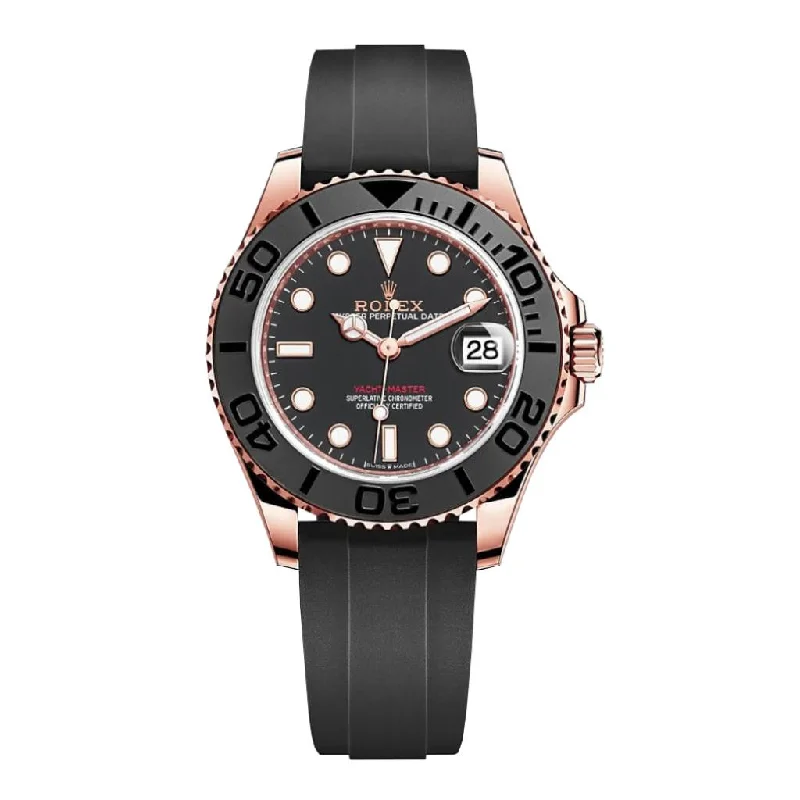 Rolex Yachtmaster 37mm - Ref: 268655-0010 - Black Dial & 18K Rose Gold Case, Black Oysterflex Bracelet Watch