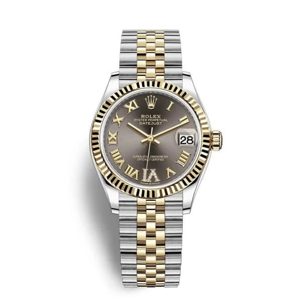 Rolex Datejust 31mm - Ref: 278273-0018 - Dark Grey Roman Diamond Dial, Two Tone Stainless Steel & 18K Yellow Gold Jubilee Bracelet Women's Watch